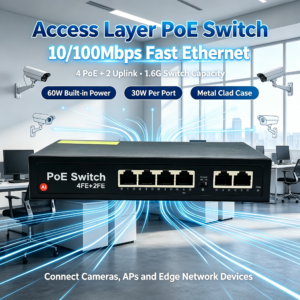 ANPA AP-1024MN AI PoE Switch 4 Port 10/100Mbps 2 Uplink 60W 250m Extend